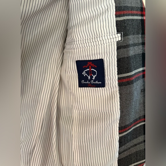 Brooks Brothers Boys Two-Button Charcoal Plaid Wool Suit Jacket - Size 6 - Picture 2 of 7